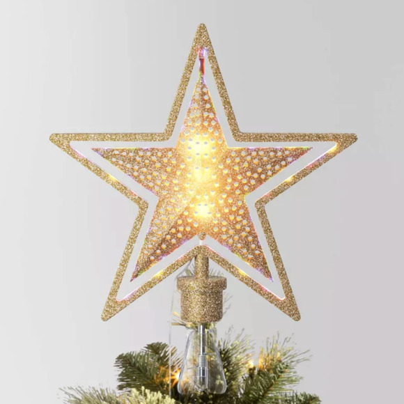 Decor Other - Light Up Rotating Star Christmas Tree Topper 5 Point Gold Lit Holiday Decor